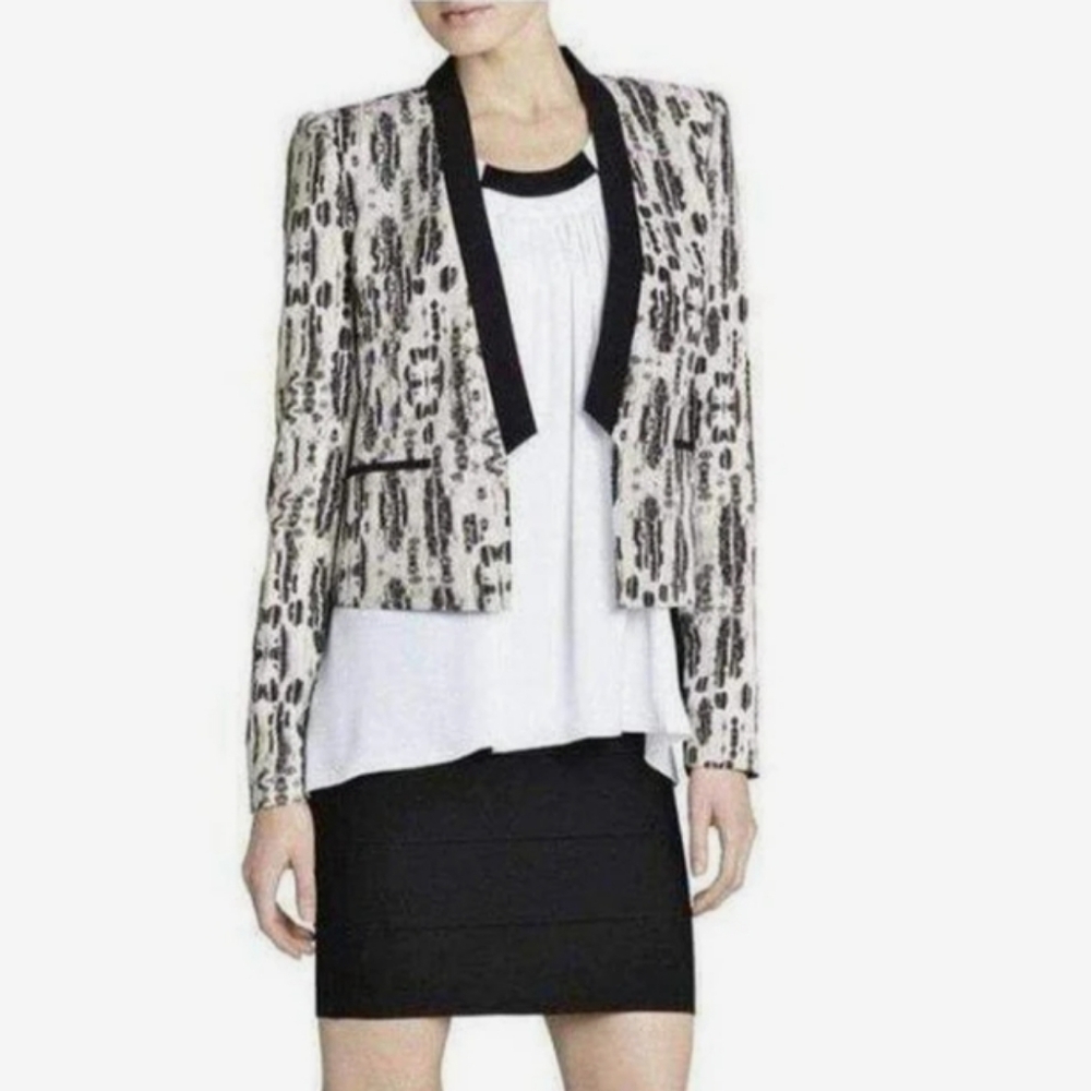 BCBGMaxAzria GUY Black & White Printed Tuxedo Blazer Jacket L